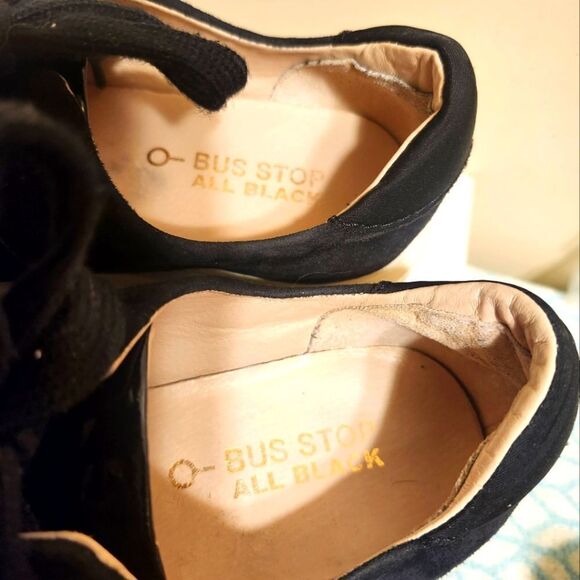 Bus Stop x All Black, Collab "Oversize" Black Leather Sneakers Sz.10/40 Ret.$250 - Picture 4 of 6